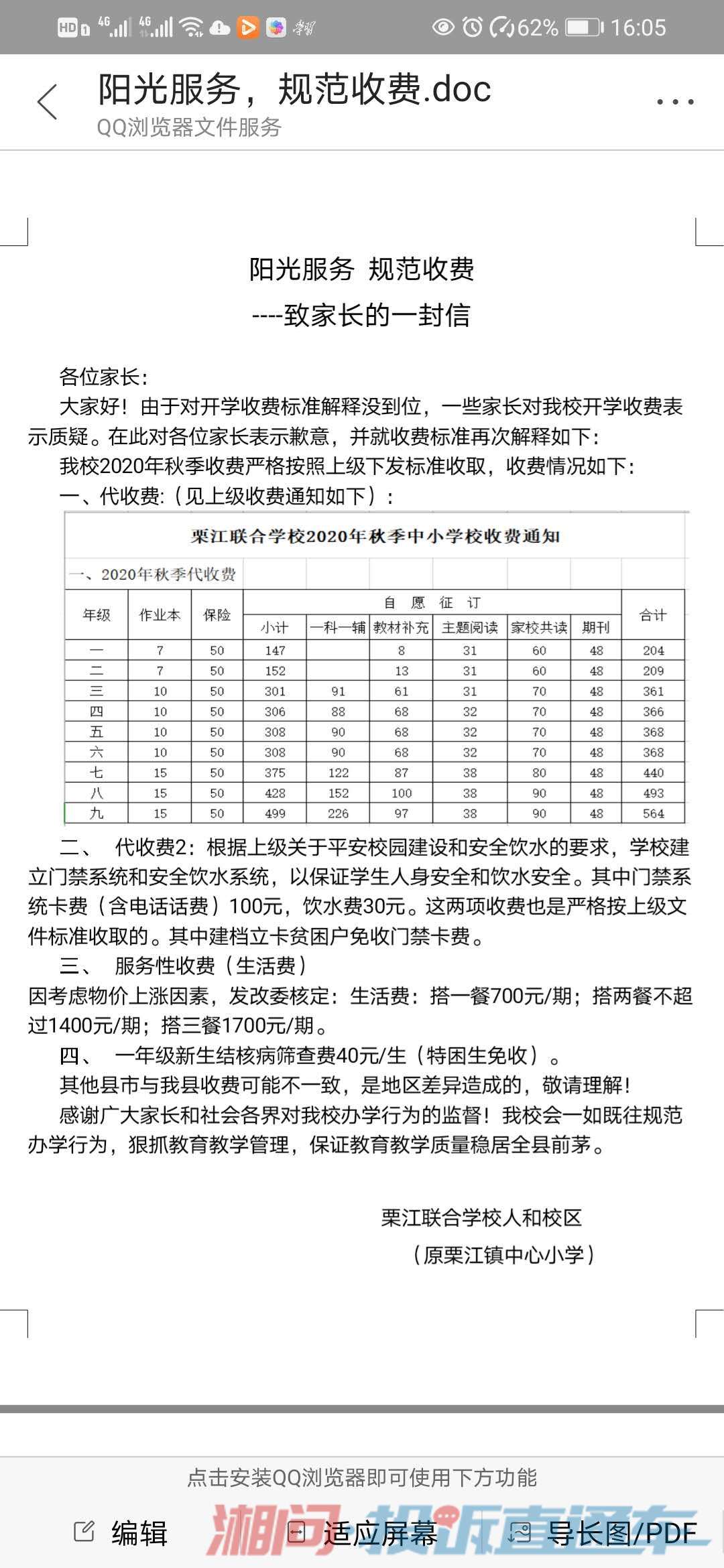 學校發的收費通知